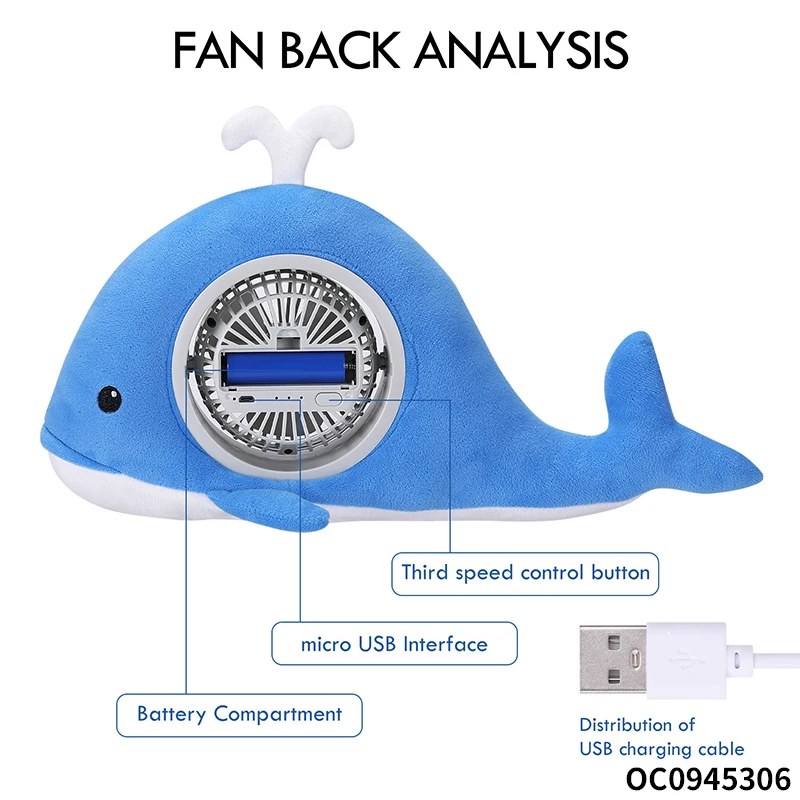 Whale plush toy battery desk top cartoon  portable standing fan childrens summer toys small table fan