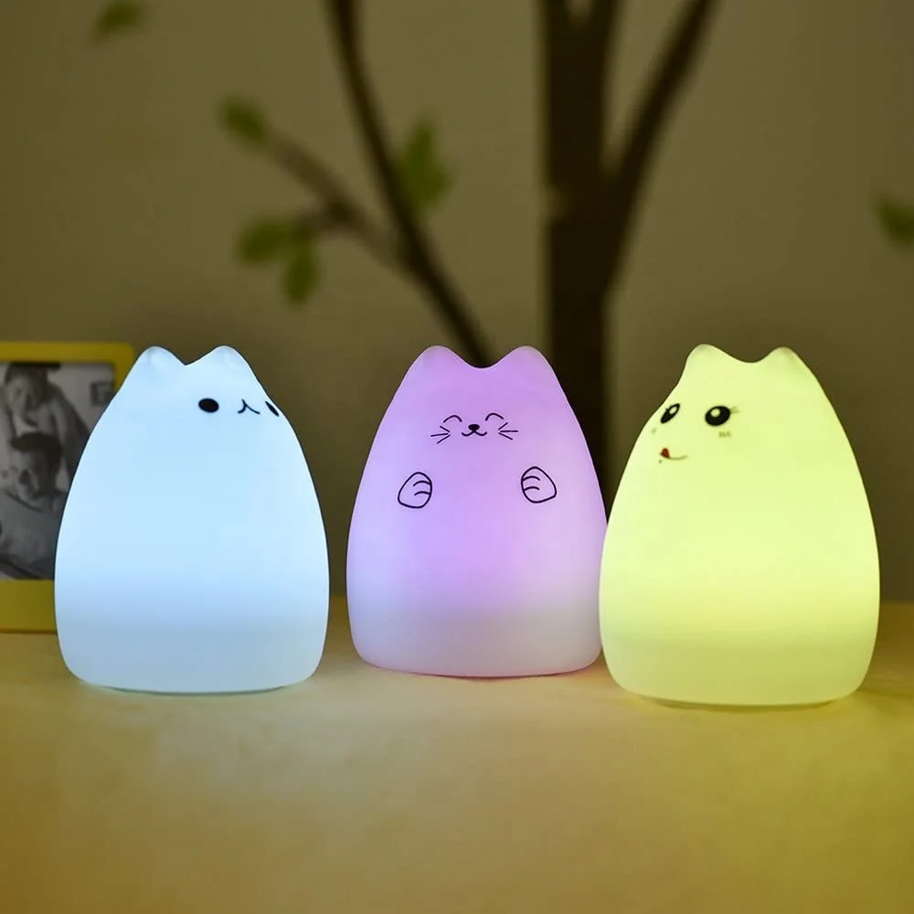 hotel Electrizar Implementar Vimite Cute Cat Light Touch LED Night Light Battery Operation Soft Silicone  Cartoon Colorful Sleep Ambient Pat Night Lamp For Room Bedroom Kids Boy  Girl Baby Birthday Gift | Cat Led Night