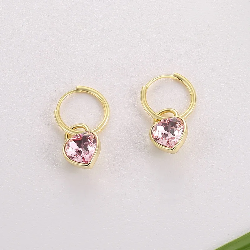 CDE YE1706 2023 Luxury Jewelry 925 Sterling Silver Earrings Pink Crystal Heart Earrings Zircon Love Lock & Key Earrings