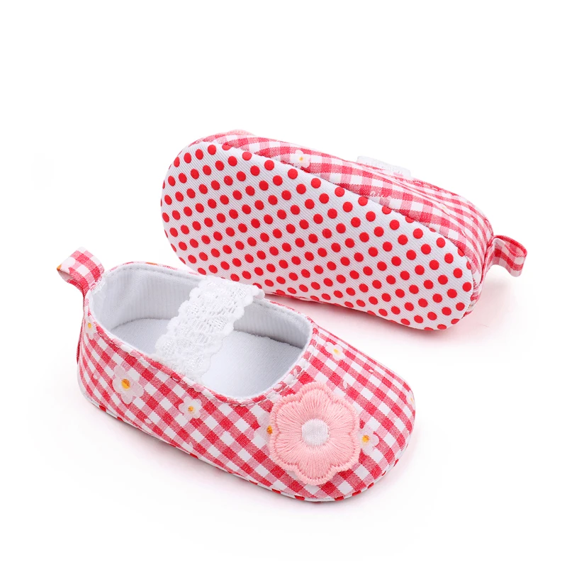 Fresh Plaid Solid Cute Little Flower Lace Elastic Baby Girls Princess Soft Soled Toddler Shoes supplier