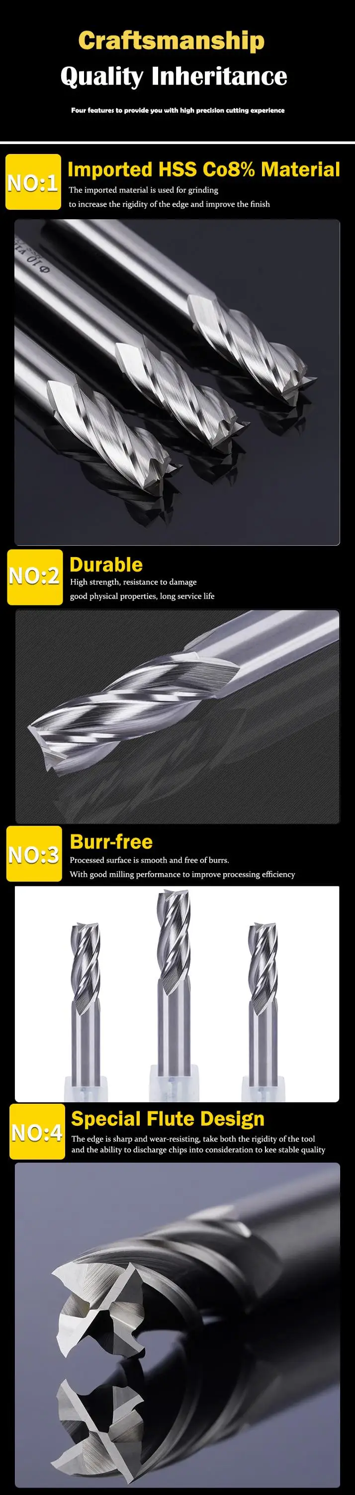 Hss Co8 4f Aluminum Use Cnc Tool M42 Straight Shank End Mill Buy 4