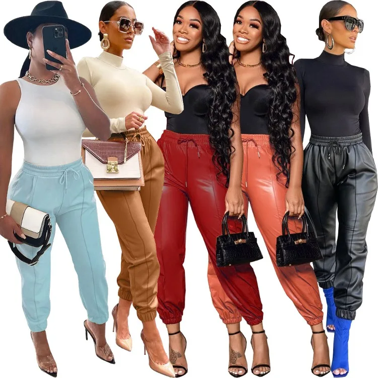 Pants High Waist Faux Leather Pants 