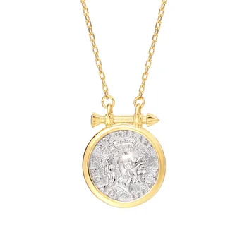 925 Sterling Silver Gold Round Vintage Coin Pendant Necklace for Women 925 Knight Jewellery