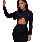 Long Skirt 2022 Autumn New Solid Color Cross Hollow Long-sleeved Long-sleeved Bag Hip Long Skirt Dress Women