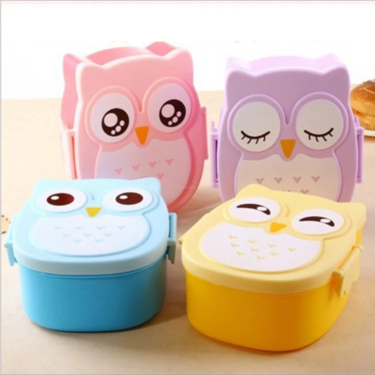 Food Grade Cute Cartoon Owl PP Baby Food Storage Box Microwave Oven Portable Plastic Bento Kids Lunch Box