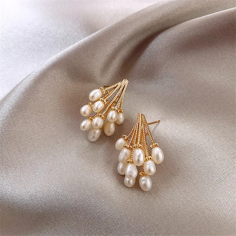 Hot Selling Korean Design Girls Earring 925 Silver Pin Tassel Baroque Dangle Pearl Stud Earrings