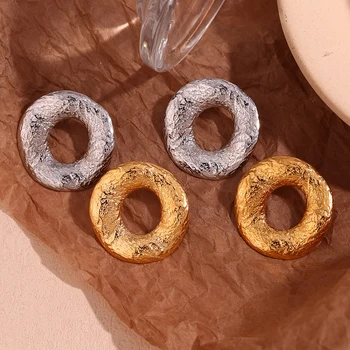 Dreamshow Donut Design Stud Earrings Hammered 18K Gold Plated Christmas Earrings Jewelry Stainless Steel