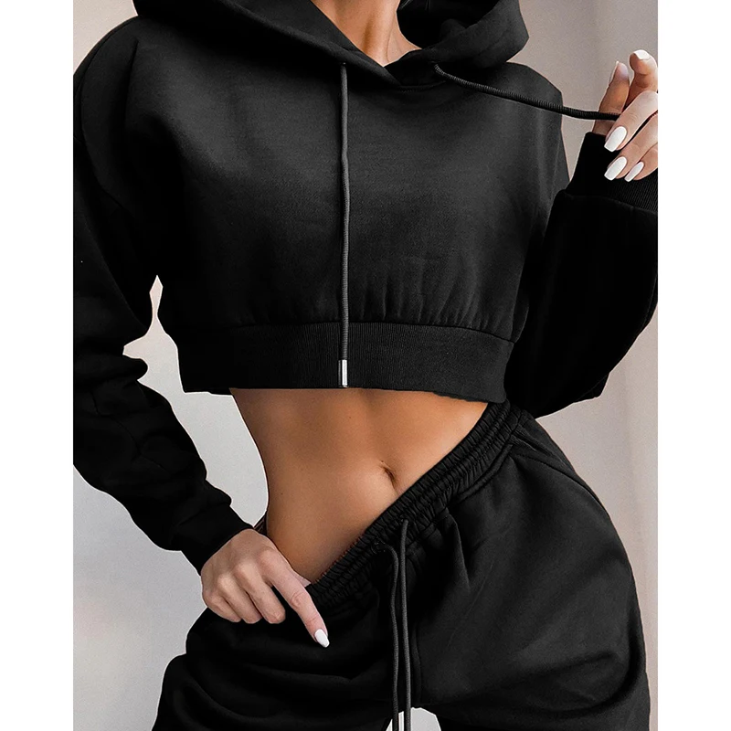high quality cotton hoodie sets custom embroidery logo women sweatsuit jogging suit Girl Blank Jogger Tracksuit Sets