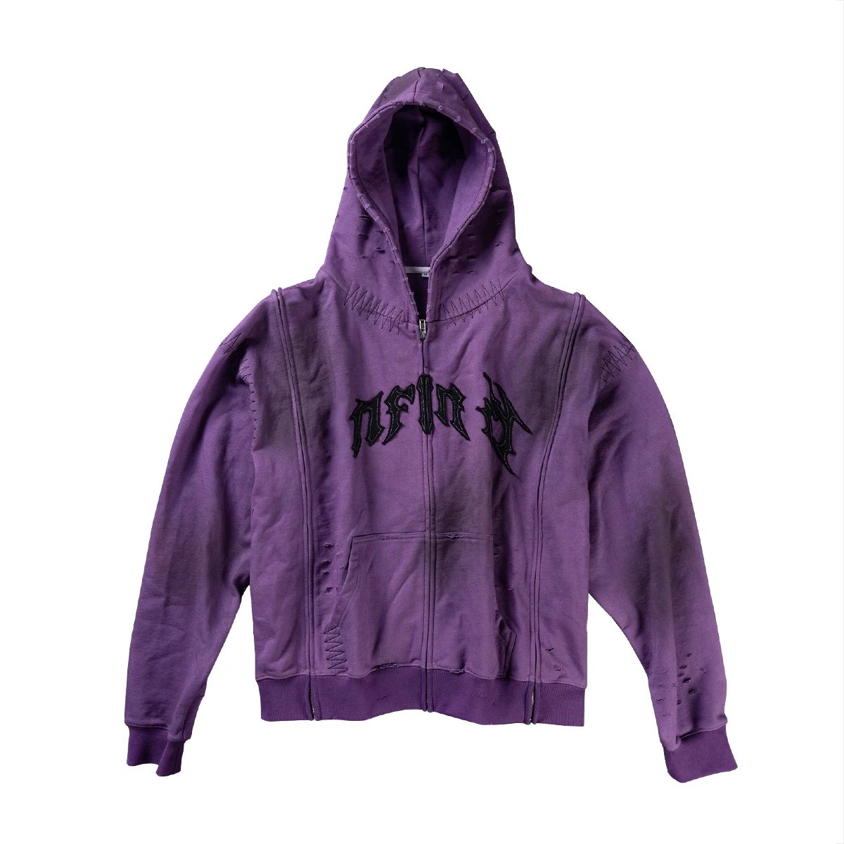 product 450gsm oversized heavyweight vintage acid wash mens zip up embroidery hoodie cotton distress design dirty wash hoodie unisex-2