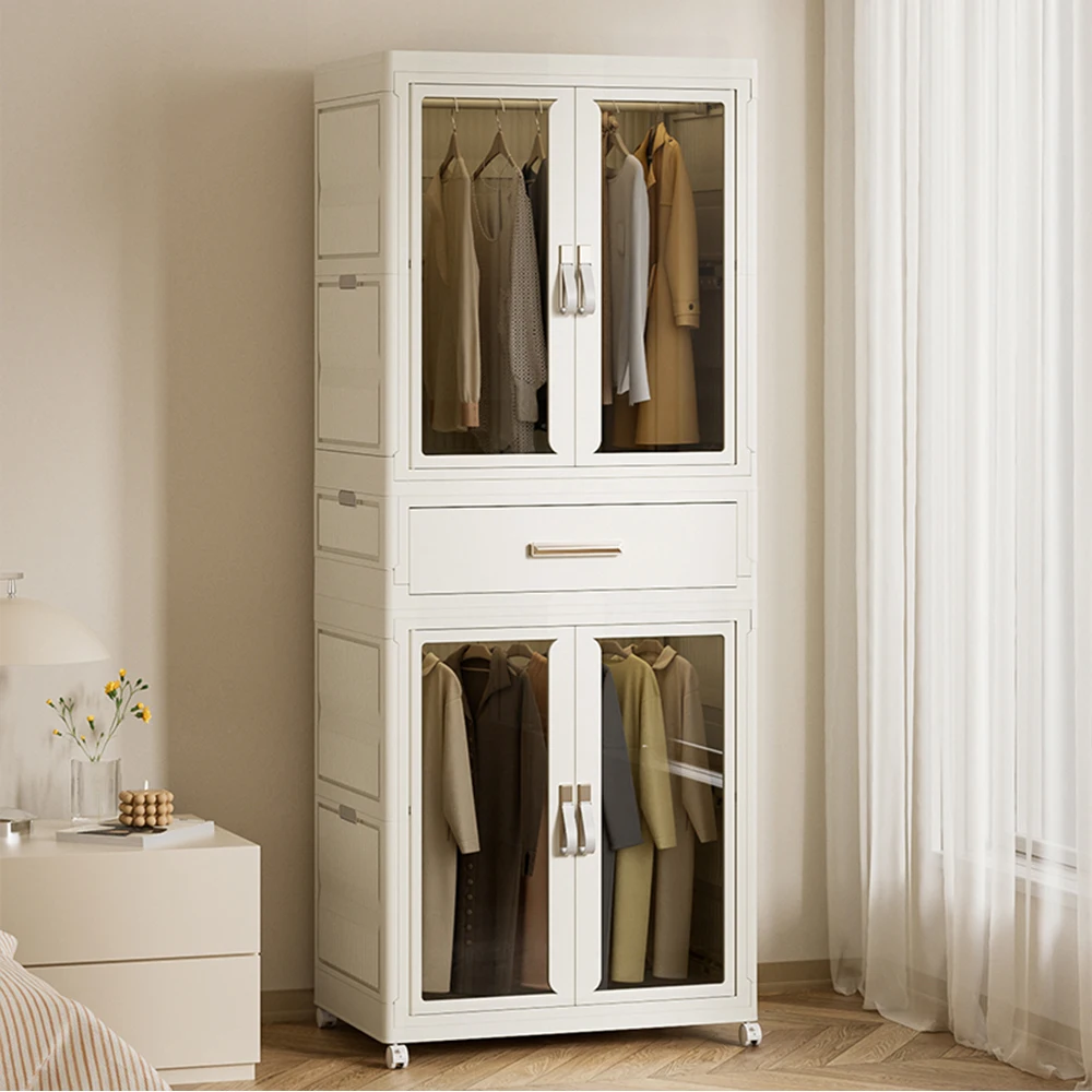 No tool Assembly Foldable Wardrobe Storage Cabinet Combination with drawer