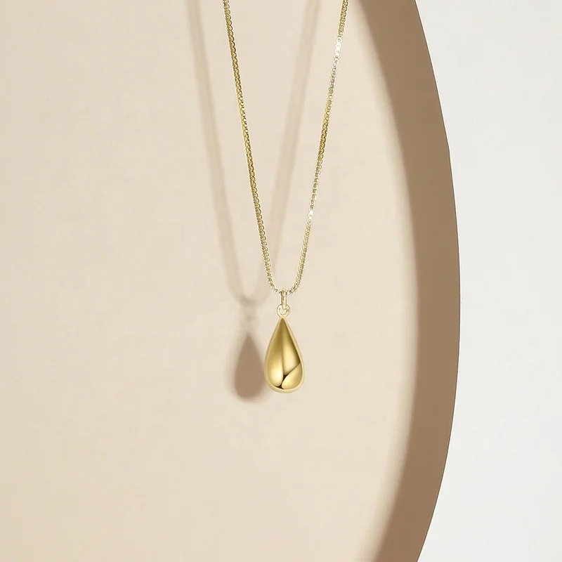 925 Sterling Silver Gold Water / Tear Drop Pendant Necklace For Women