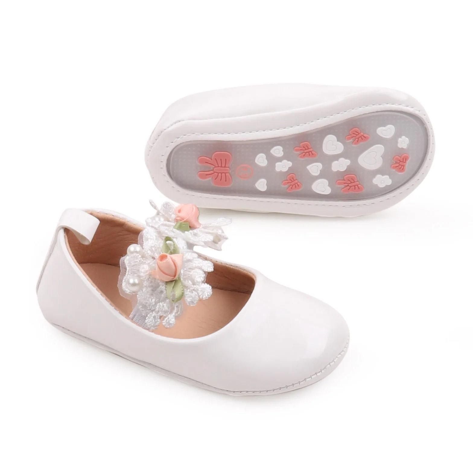 Baby Girls Solid Color Princess Design with Lace Flower and Elastic Band Breathable Toddler Shoes supplier