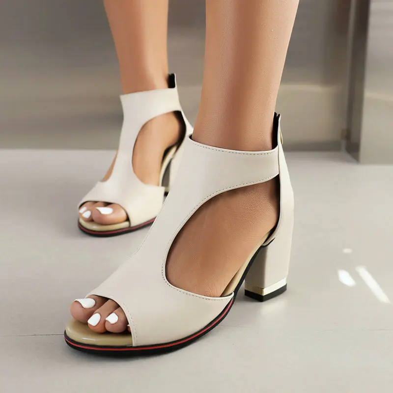 Women Summer Square Sole Thick High Heels Pointed Toe Rivets Heel Shoes Ankle Wrap Buckle Block Heels Closed Toe Sandals