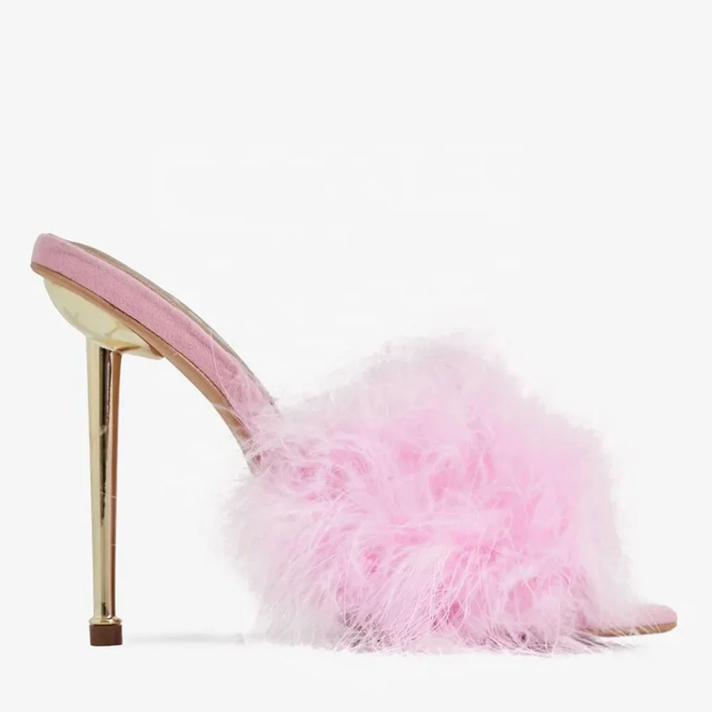 fur heels pink