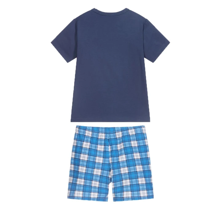 OEM customized fashion boy clothes suit printed t-shirt top and plaid shorts boy's clothing sets