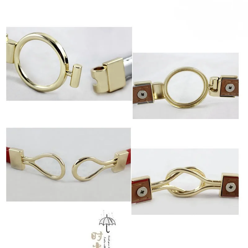 1Pc Women Belt Red Brown Narrow Elastic Waistband Lady Gold Color Metal Buckle Fashion Simple Female Party Dress Decor