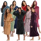 Wholesale Couple Nightgown Thickened Pajama Extended Hooded Flannel Solid Color Bathrobe Pajamas