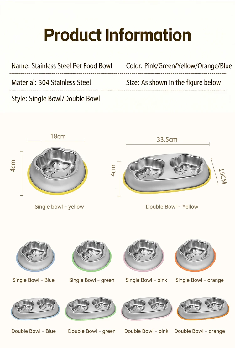 304 Stainless Steel Cute Cat Paw Shaped Pet Slow Feeder Bowl Double Bowl for Food and Water Anti Slip Anti Tipping Easy to Clean factory