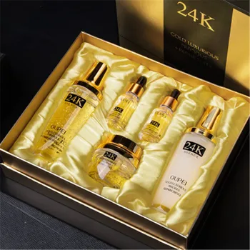 OEM 24K Gold Skin Care Set for Adults Moisturizes & Shrinks Pore Oil Control Lightening Facial Essence with Face Cream Emulsion