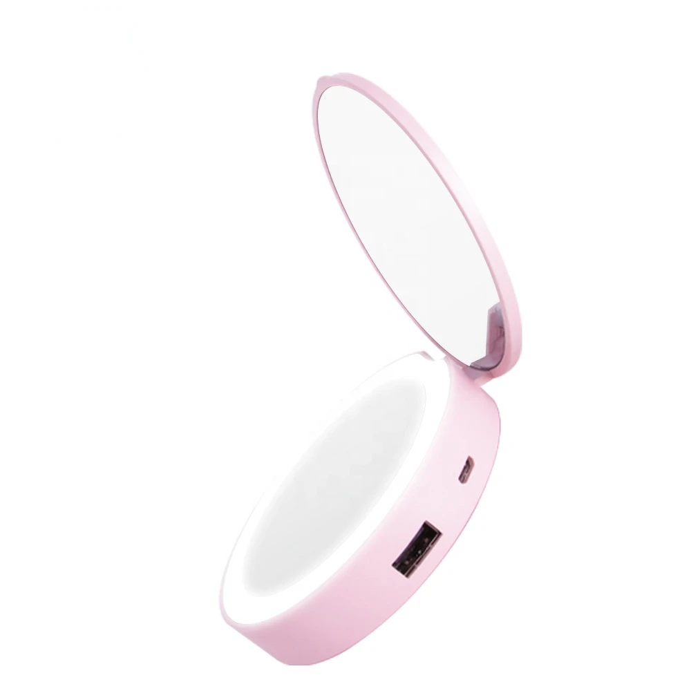 Power Bank Handheld Mirror With Led Lights Makeup Mirror Mobile Changer