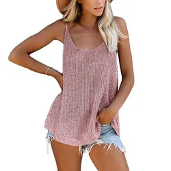Color Block V Neck Womens Shirts and Tank Tops Knitted Vest Tops Sleeveless Women Blouse Custom Logo 2022 Spring Sexy Lady Top