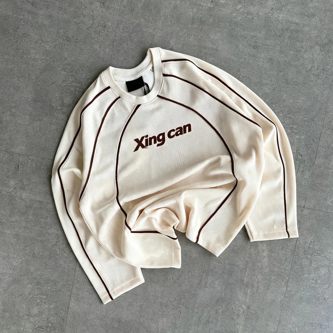 product wholesale contrast stitching 100 cotton long sleeve mens t shirt men racing style letter print street top oem custom-3