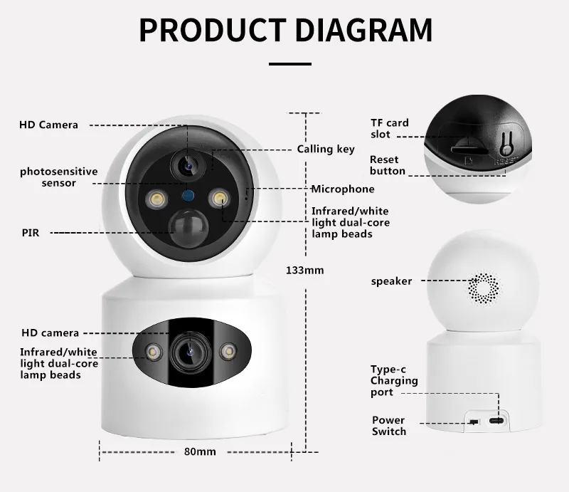 Icsee 4MP WiFi Indoor Battery Camera 4MP Dual Lens and Dual Screen Wireless Indoor Battery Camera Low Power Battery PTZ Camera