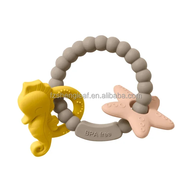 product cartoon shaped food grade bpa free custom silicone baby teether soft toy pacifier ring unisex customized teething aids-7