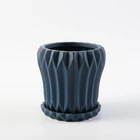 Pot Carved Stand Plant Pot Indoor Plant Pot Carved Design Different Size Round Matte Blue Flower Planters With Stand