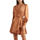 Clothing Custom OEM Morden Fashion Design Women Clothing Super 8 Silk Wrap V-neck Satin Mini Dress With Waist Band