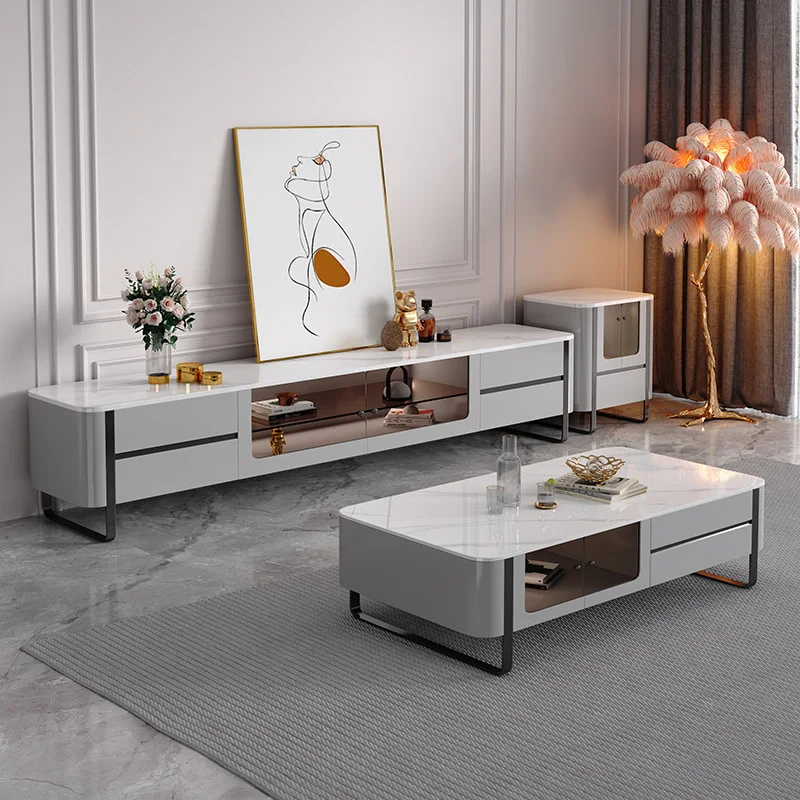 Rock Slab Coffee Table Light Luxury Modern Simple Center Table TV Cabinet Combination Italian Minimalist Nordic TV Stand Set