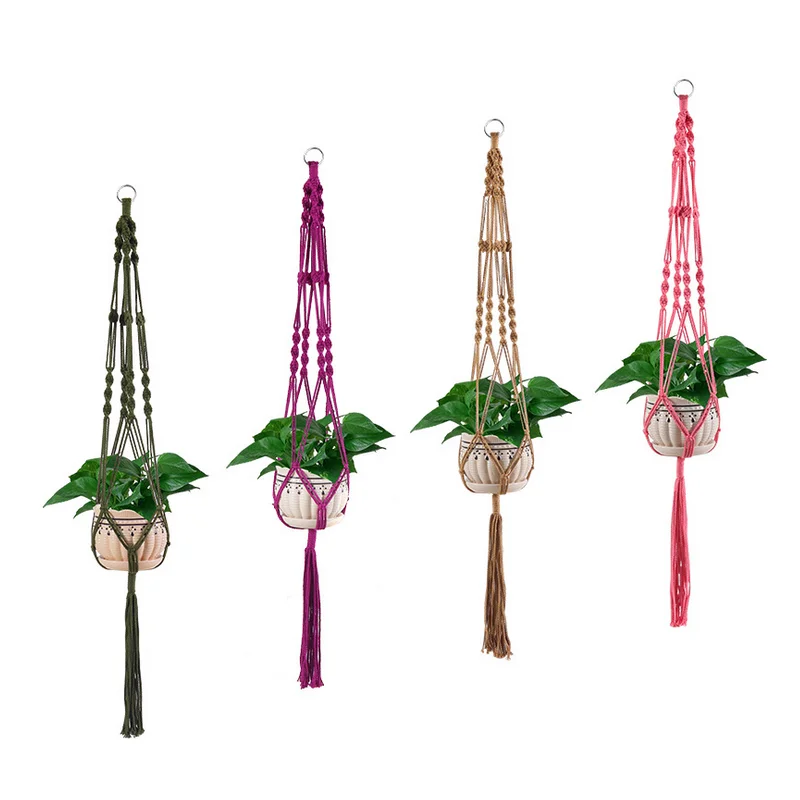 AAA282 Colorful  Woven Rope Pot Holder Planter Hang Up Plant Hanger Cotton Flower Pot String Hanging Basket with Macrame