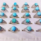 Gemstone Ring Natural Smooth Charm Gemstone Larimar 8MM Round Shape Copper Plating Silver Ring