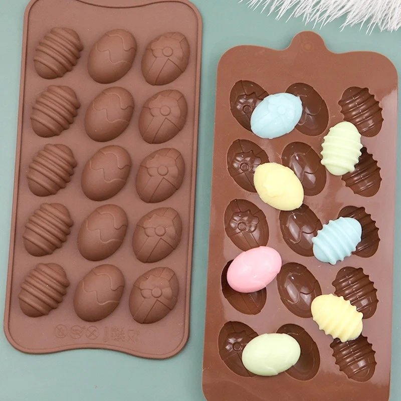 15 cavity Easter Egg Silicone Chocolate Molds for Baking Jelly Soap Egg Shaped Ice Cube Molds for Easter Christmas