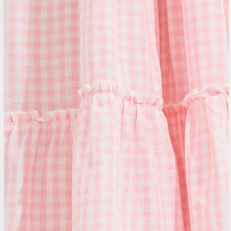 Top Quality Pink Dress Plaid Shirt Dress Womens Oversized Fit Gingham Linen Cotton Smock Mini Dress.jpg