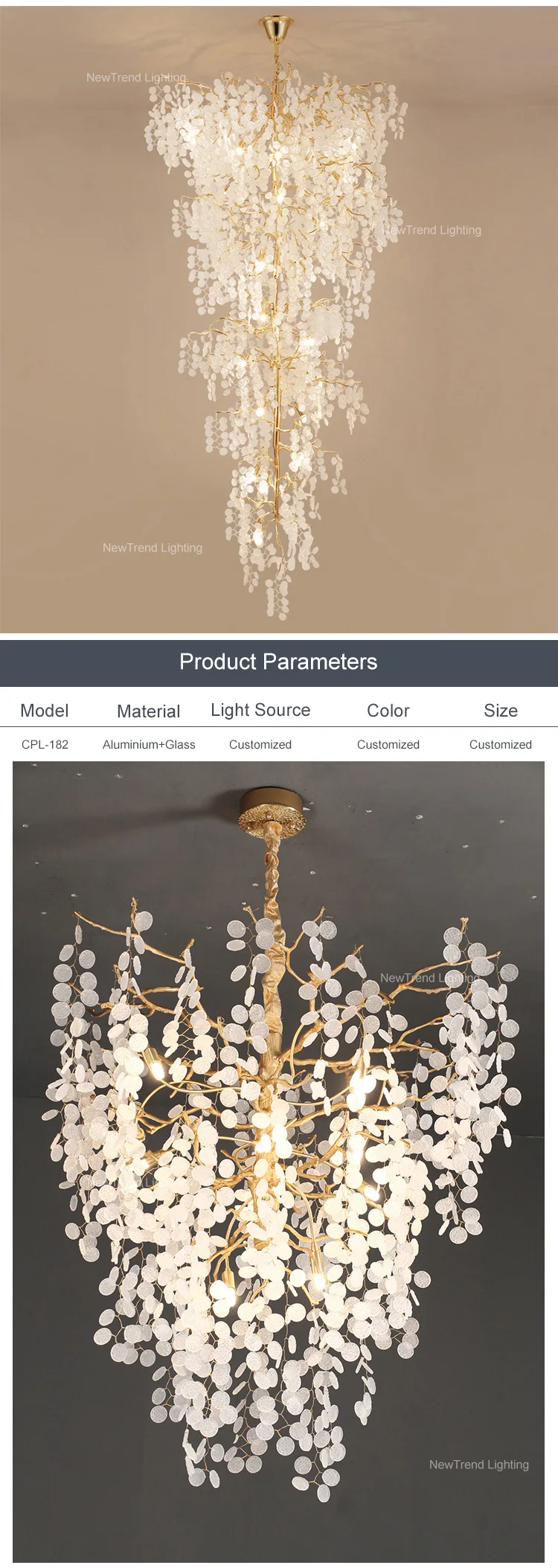 CPL-182 Contemporary Design Indoor Decoration Staircase Hotel Lobby Hall Custom Glass LED Chandelier supplier