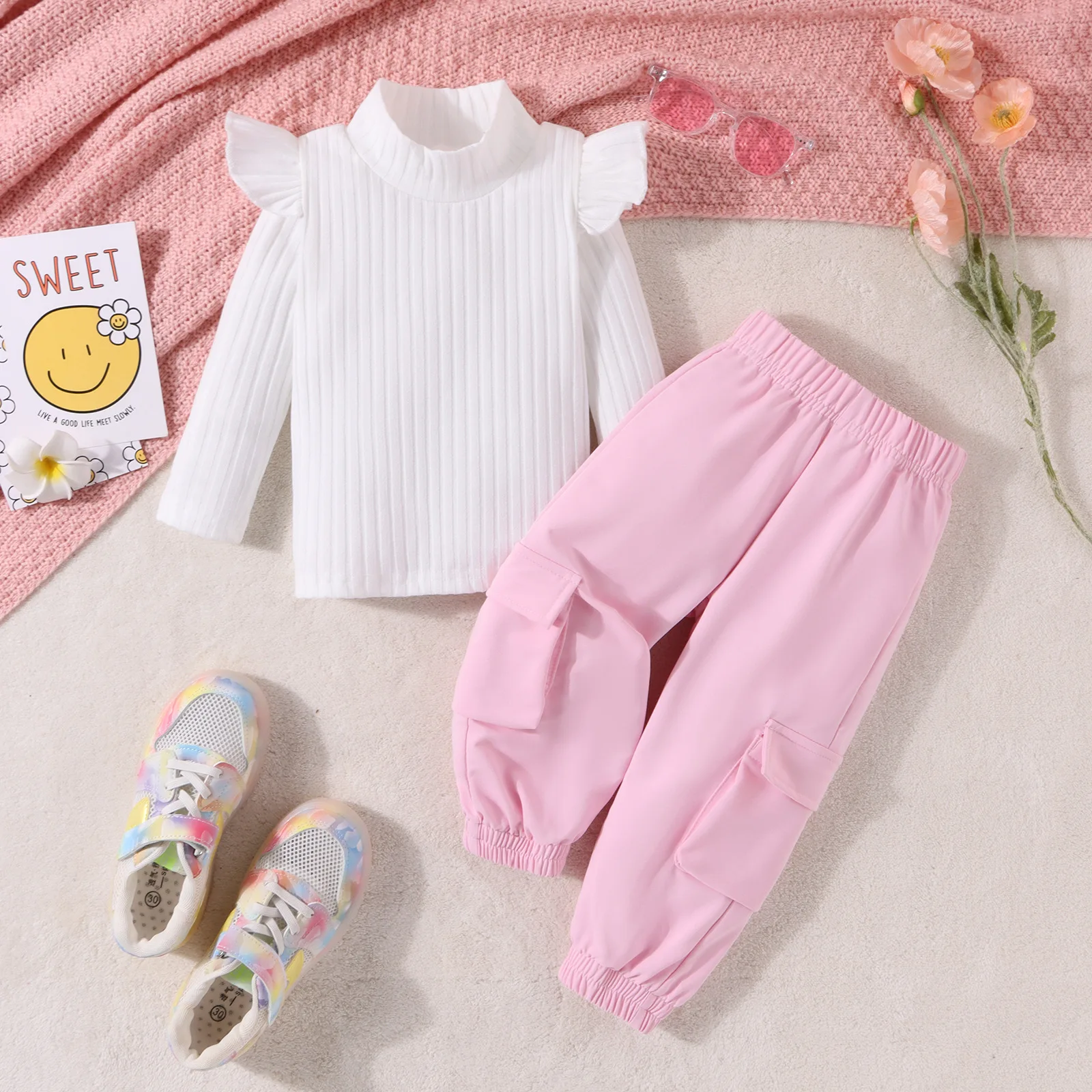 RTS new autumn girls clothing long sleeve t-shirt matching fashion trousers toddler children two piece clothes for kids