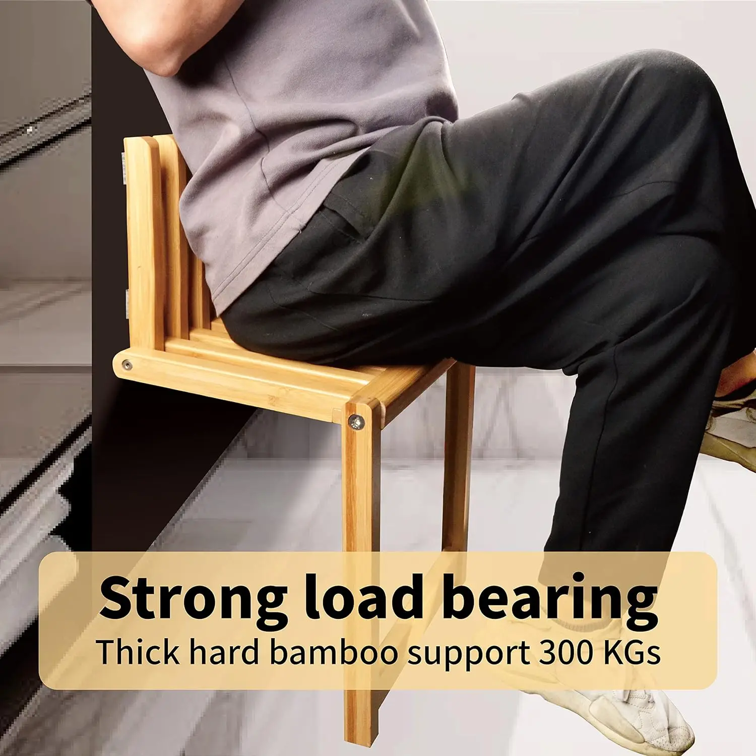product modern leisure bamboo folding stool wall mounted foldable shower chair shoe changing stool for bathroom living room bedroom-4