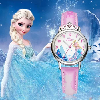 Fashion Cartoon Frozen Elsa Princess Children Cute Leather Quartz Watches Kids Boys Wrist Watch Hot Sell WristWatches