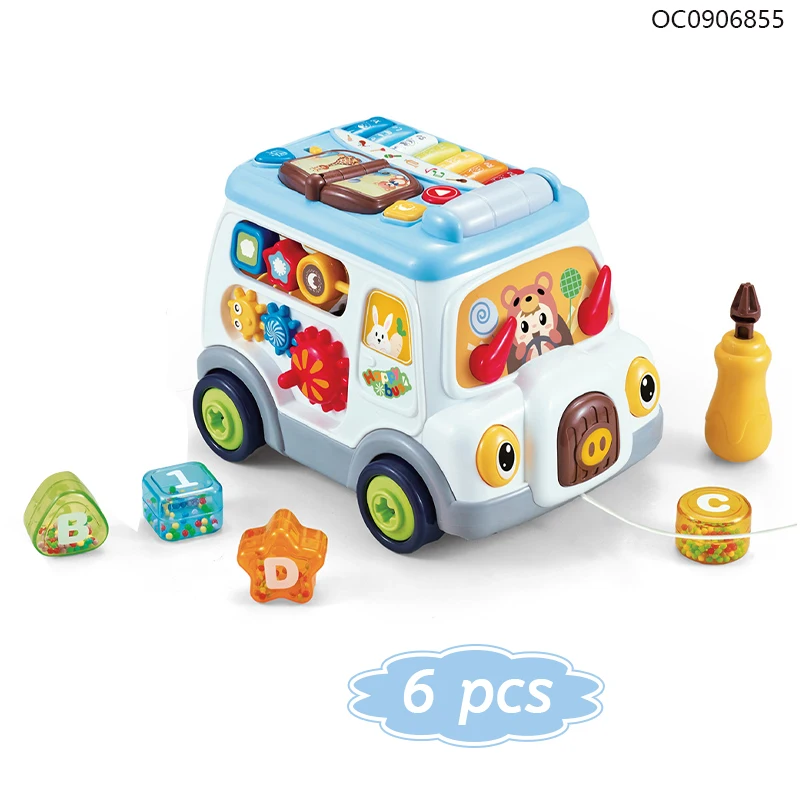 Hand eye training baby product musical educational bus multifunctional montessori toy with piano