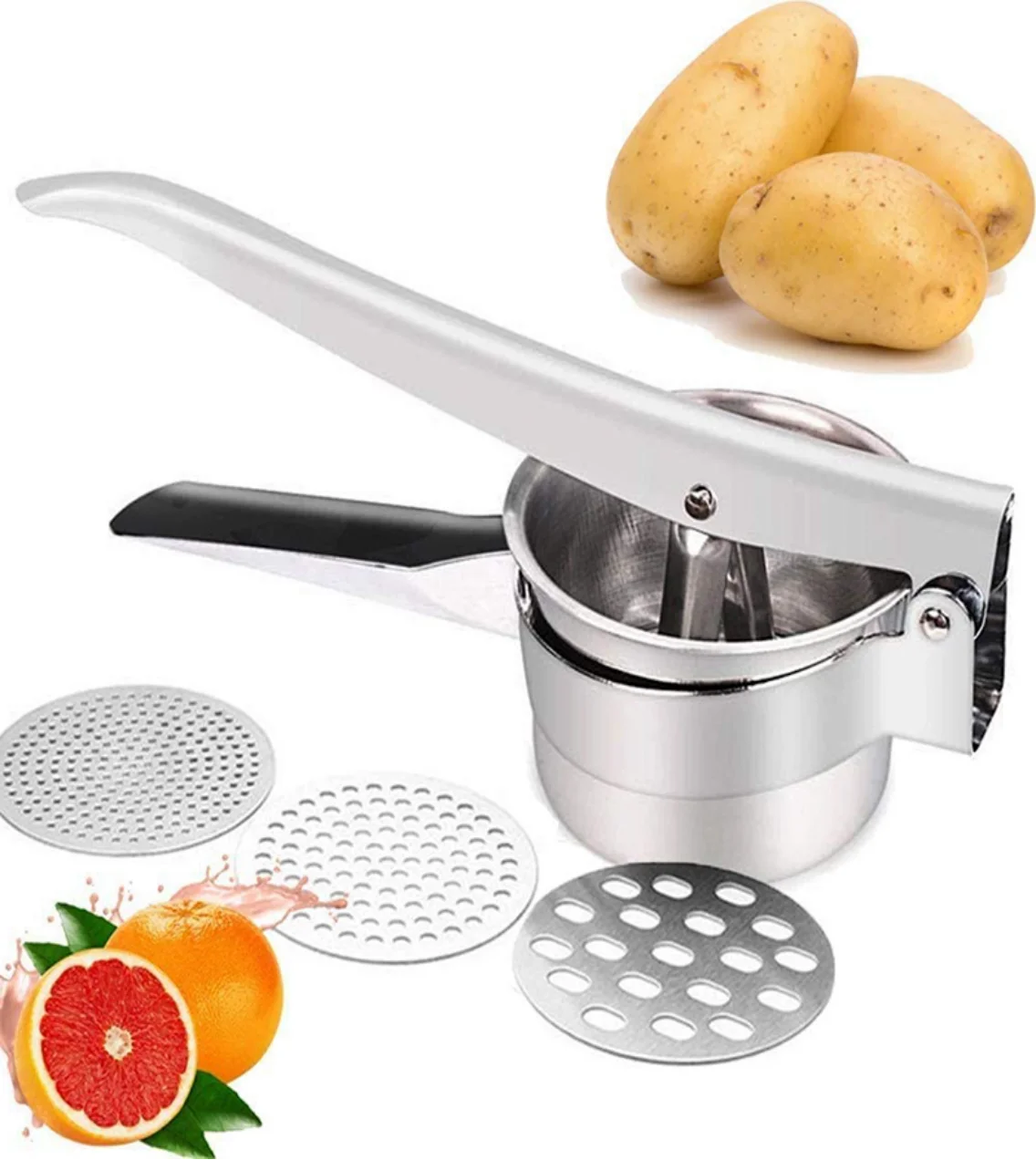 Stainless Steel Kitchen Gadget Potato Masher Press Manual Juicer Garlic Potato Press