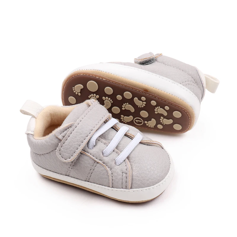 Fashion Trend Casual Solid Color PU Leather Baby Cute Rubber Soled Non-slip Toddler Shoes supplier