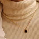 Gem Necklace Chris April 18k Gold Plated 316L Stainless Steel Cat's Eye Oval Gem Pendant Necklace