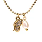 Necklace 18K Gold Plated Color Zircon Pearl Music Whale Butterfly Anchor Necklace Pendant