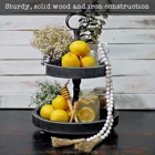Round Wooden Beads H-086 Farmhouse Distressed 2 Tiered Rustic Wood Round Tray With Wooden Beads Garland For Home Decor