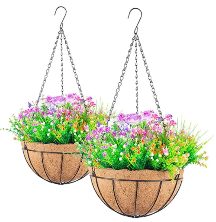 Ohiyoo Juego de 6 cestas colgantes de metal con forro de Coco Coir redondas para colgar plantas para interiores y exteriores 25 cm decoración de jardín 
