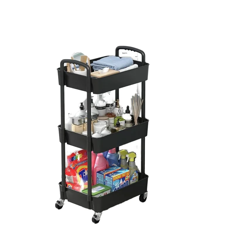 Hot selling household storage basket organizer kitchen utility rack bracket detachable plastic storage rack with wheels