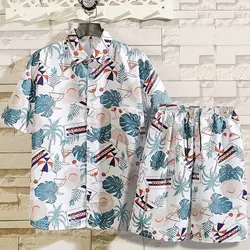 2021 Men's Flower Shirt Summer 2-piece Beach Sets Casual Button Down Short Sleeve Shirt Shorts Outfit Suits
