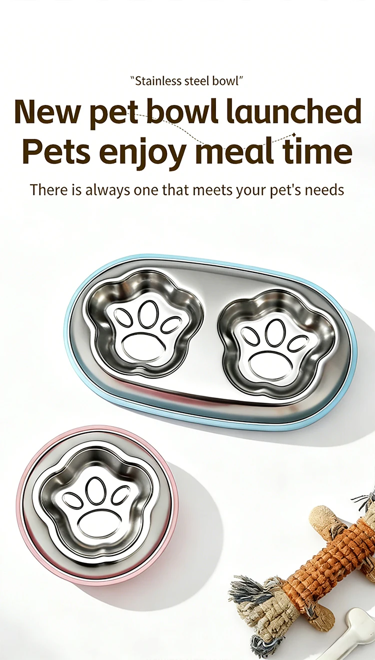 304 Stainless Steel Cute Cat Paw Shaped Pet Slow Feeder Bowl Double Bowl for Food and Water Anti Slip Anti Tipping Easy to Clean manufacture