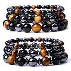 Men Natural Stone Tiger Eye Bracelet Matte Onyx Black Hematite Bracelets Women Men Health Recreation Jewelry
